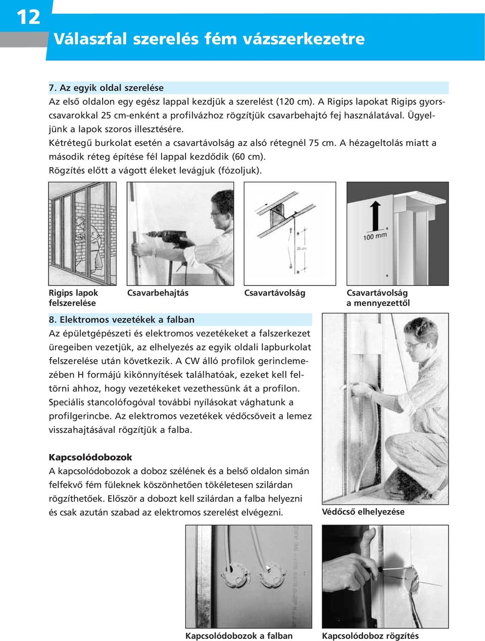 Kétrétegû burkolat esetén a csavartávolság az alsó rétegnél 75 cm. A hézageltolás miatt a második réteg építése fél lappal kezdôdik (60 cm). Rögzítés elôtt a vágott éleket levágjuk (fózoljuk).