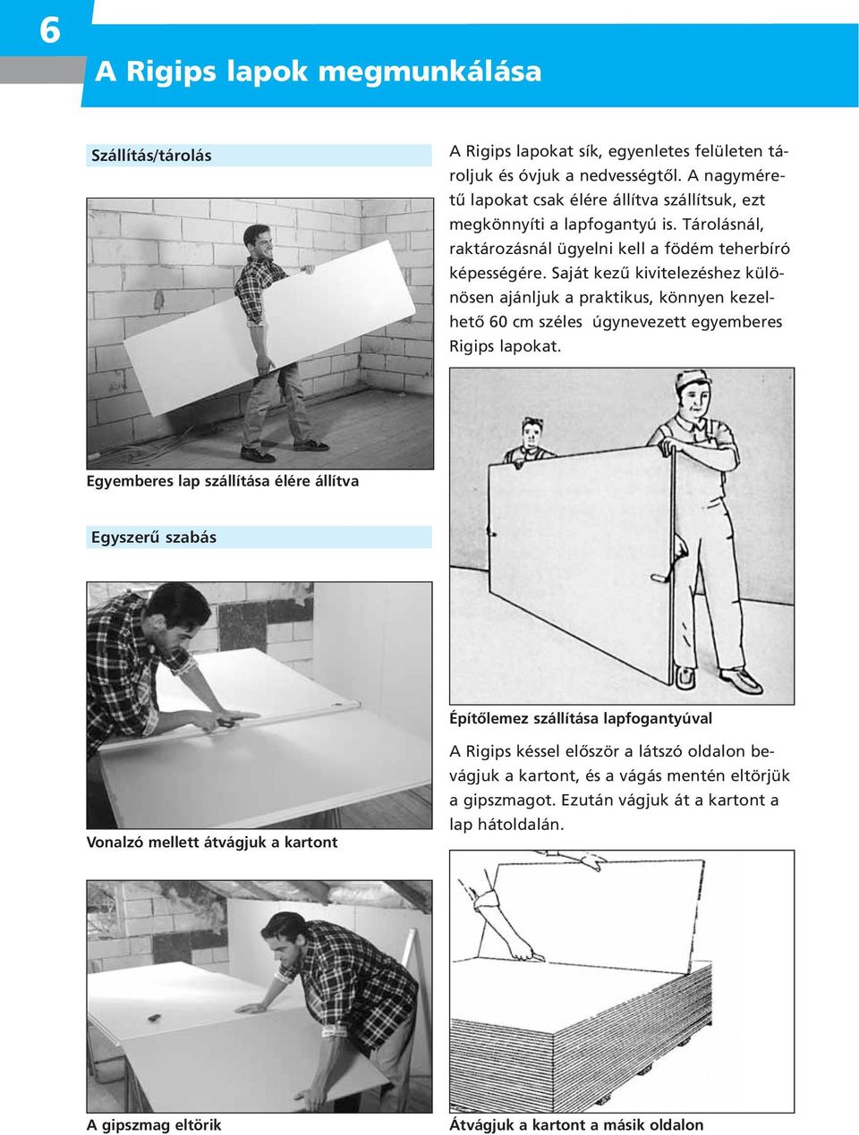 Saját kezû kivitelezéshez különösen ajánljuk a praktikus, könnyen kezelhetô 60 cm széles úgynevezett egyemberes Rigips lapokat.