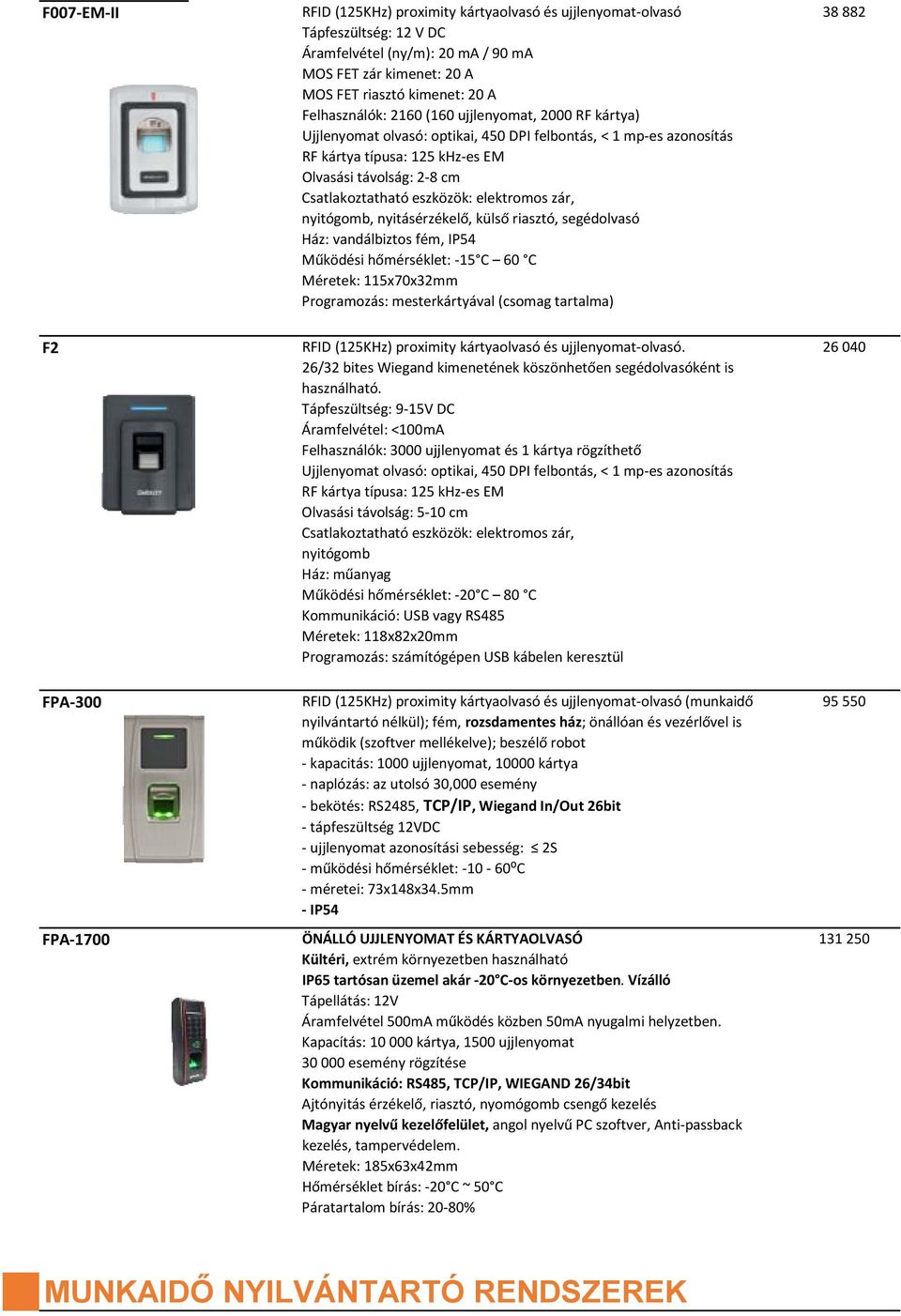 elektromos zár, nyitógomb, nyitásérzékelő, külső riasztó, segédolvasó Ház: vandálbiztos fém, IP54 Működési hőmérséklet: 15 C 60 C Méretek: 115x70x32mm Programozás: mesterkártyával (csomag tartalma)