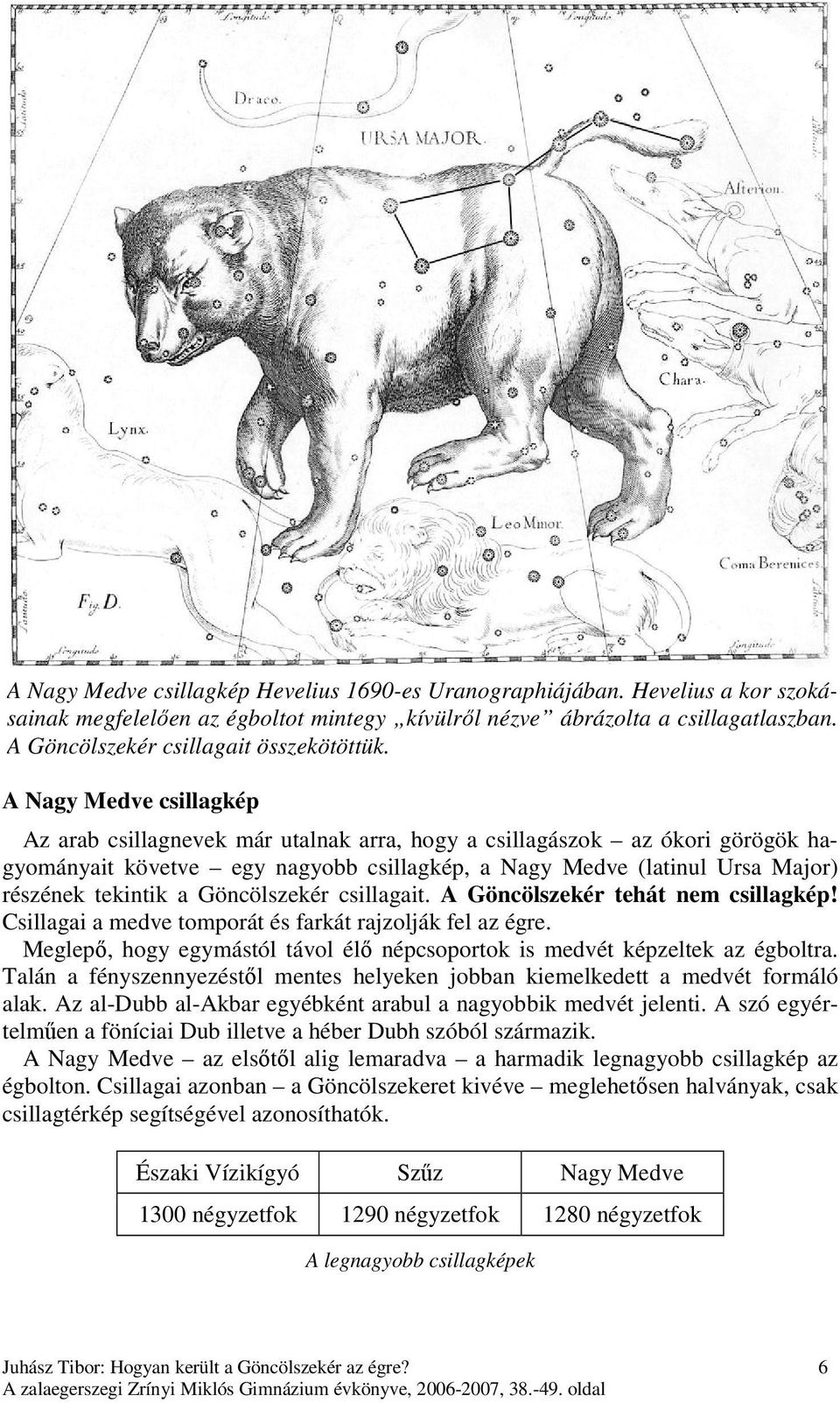 A Nagy Medve csillagkép Az arab csillagnevek már utalnak arra, hogy a csillagászok az ókori görögök hagyományait követve egy nagyobb csillagkép, a Nagy Medve (latinul Ursa Major) részének tekintik a