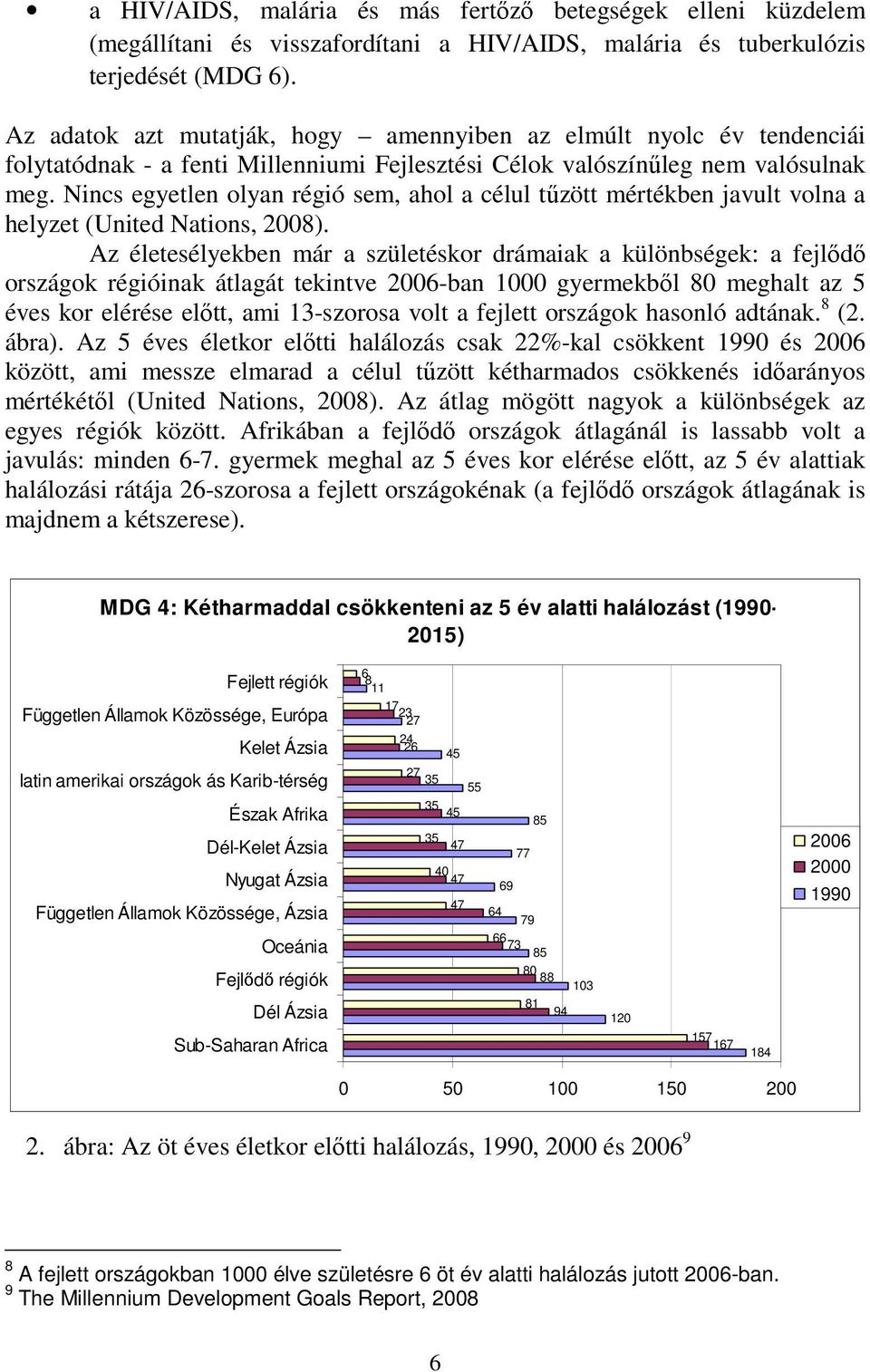 Nincs egyetlen olyan régió sem, ahol a célul tűzött mértékben javult volna a helyzet (United Nations, 2008).