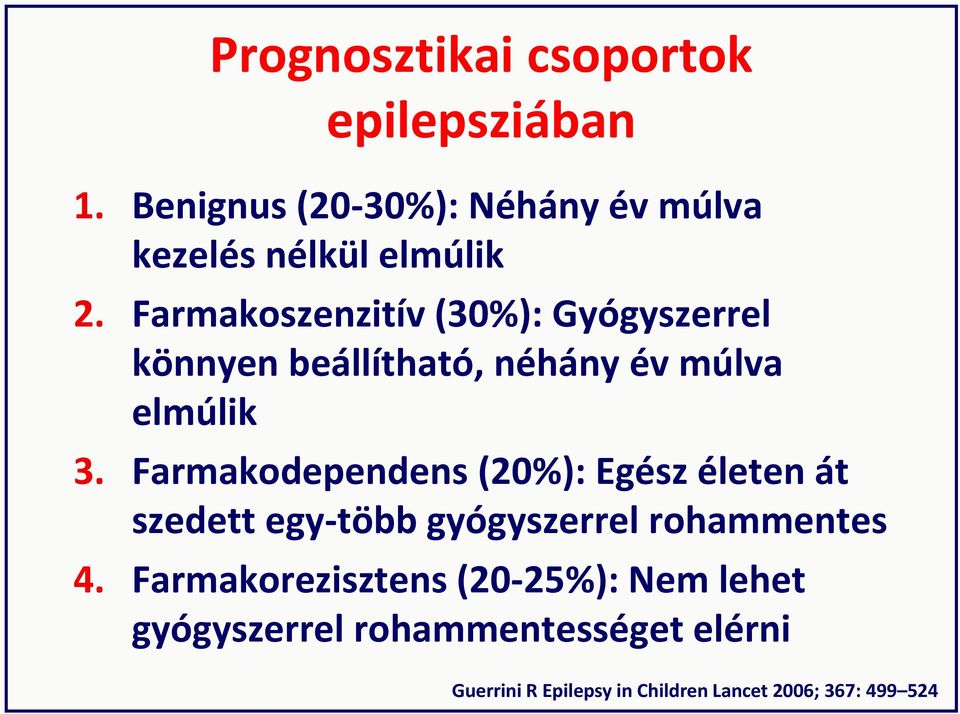 Farmakodependens (20%): Egész életen át szedett egy-több gyógyszerrel rohammentes 4.