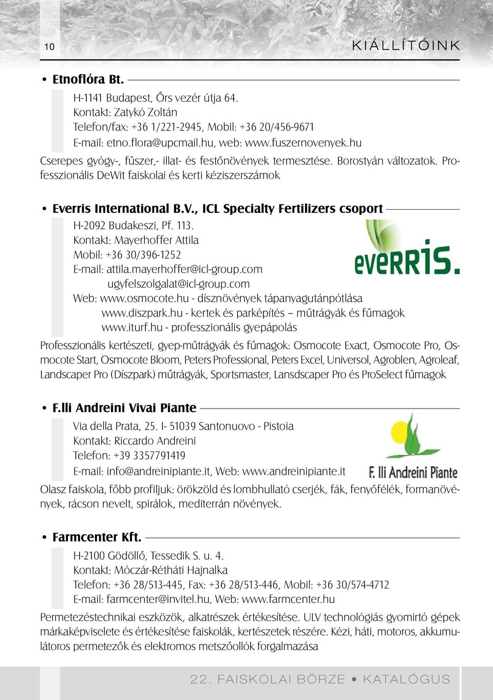 , ICL Specialty Fertilizers csoport H-2092 Budakeszi, Pf. 113. Kontakt: Mayerhoffer Attila Mobil: +36 30/396-1252 E-mail: attila.mayerhoffer@icl-group.com ugyfelszolgalat@icl-group.com Web: www.