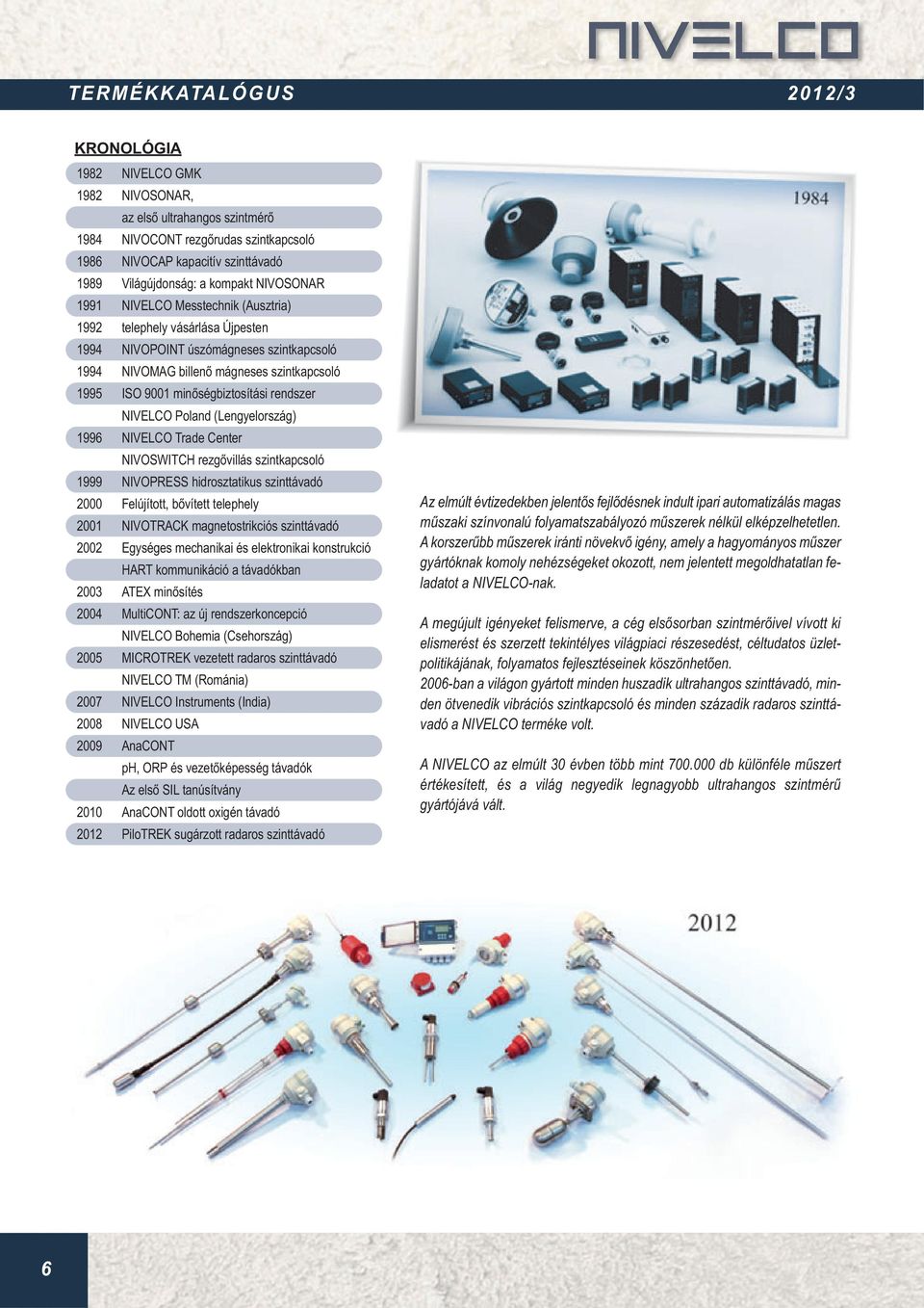 minőségbiztosítási rendszer NIVELCO Poland (Lengyelország) 1996 NIVELCO Trade Center NIVOSWITCH rezgővillás szintkapcsoló 1999 NIVOPRESS hidrosztatikus szinttávadó 2000 Felújított, bővített telephely