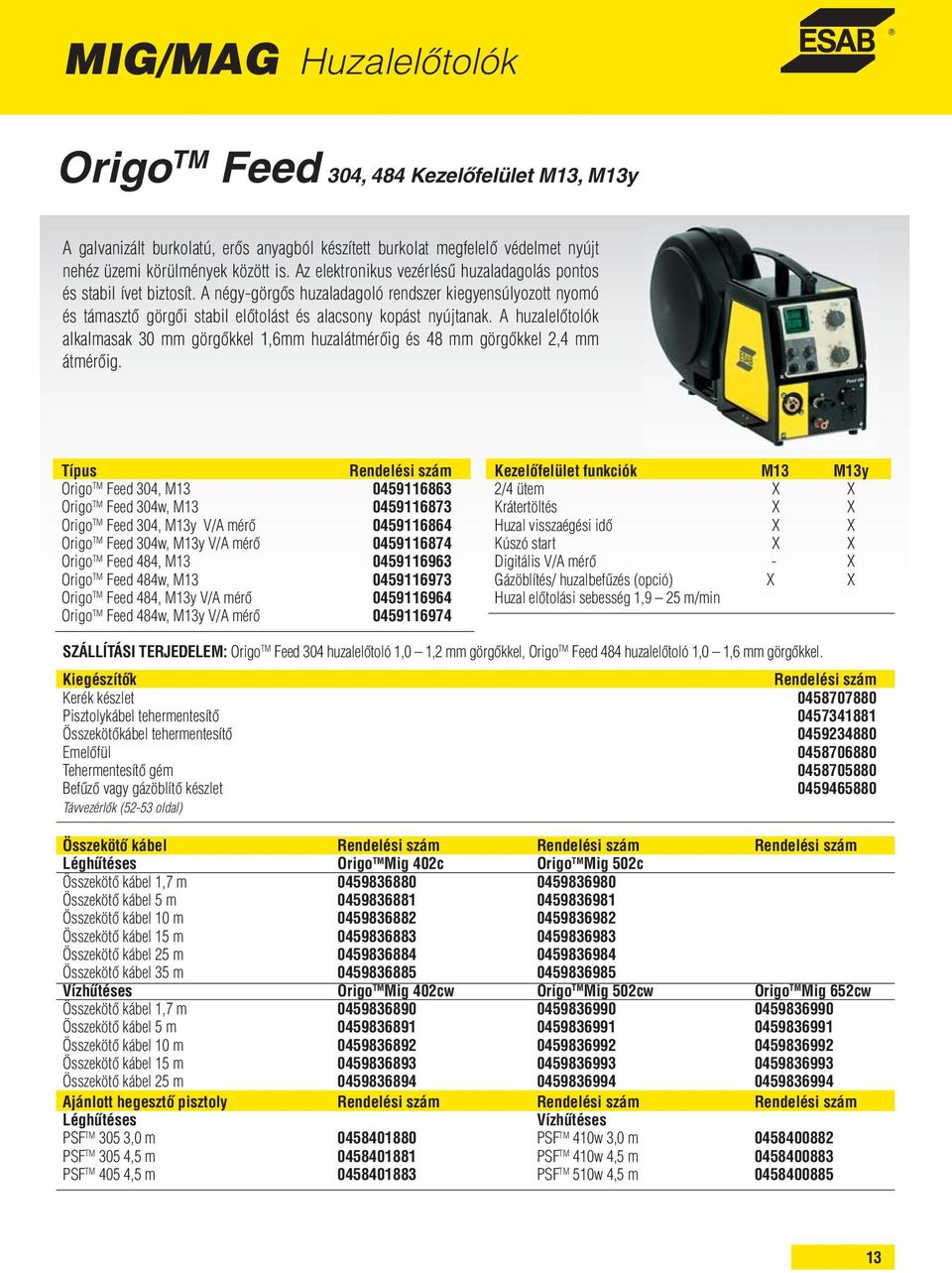 A huzalelőtolók alkalmasak 30 mm görgőkkel 1,6mm huzalátmérőig és 48 mm görgőkkel 2,4 mm átmérőig.