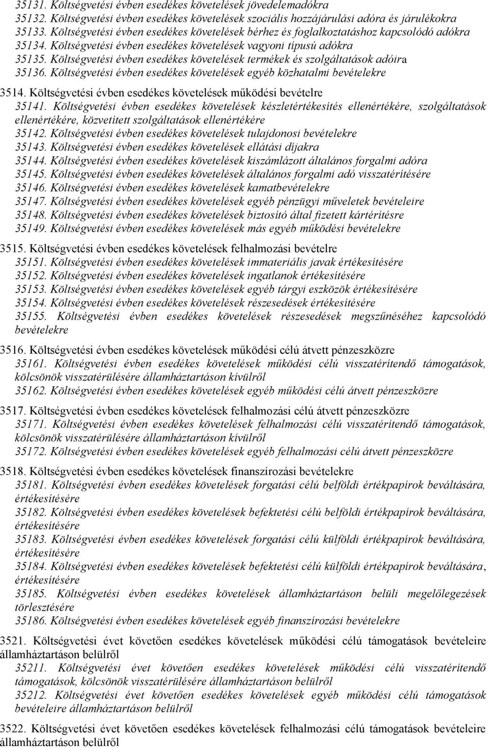 Költségvetési évben esedékes követelések termékek és szolgáltatások adóira 35136. Költségvetési évben esedékes követelések egyéb közhatalmi bevételekre 3514.