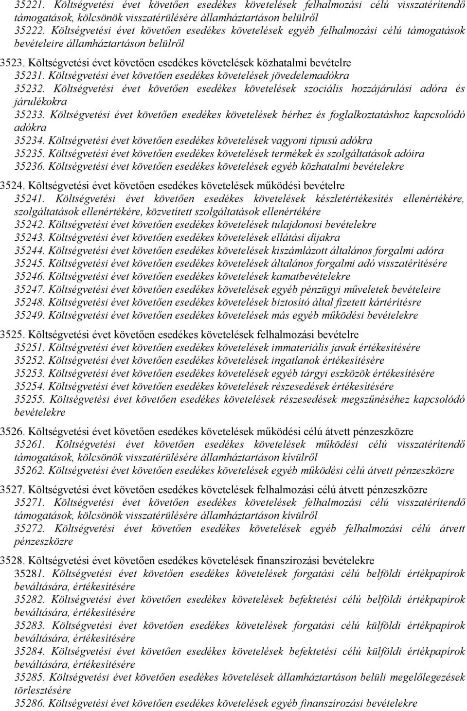 Költségvetési évet követően esedékes követelések közhatalmi bevételre 35231. Költségvetési évet követően esedékes követelések jövedelemadókra 35232.