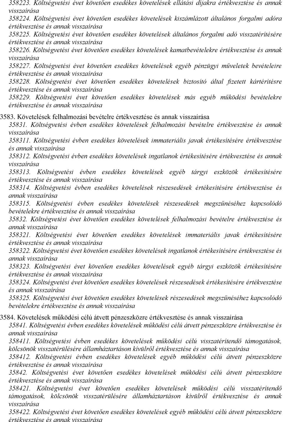 Költségvetési évet követően esedékes követelések általános forgalmi adó visszatérítésére értékvesztése és annak 358226.