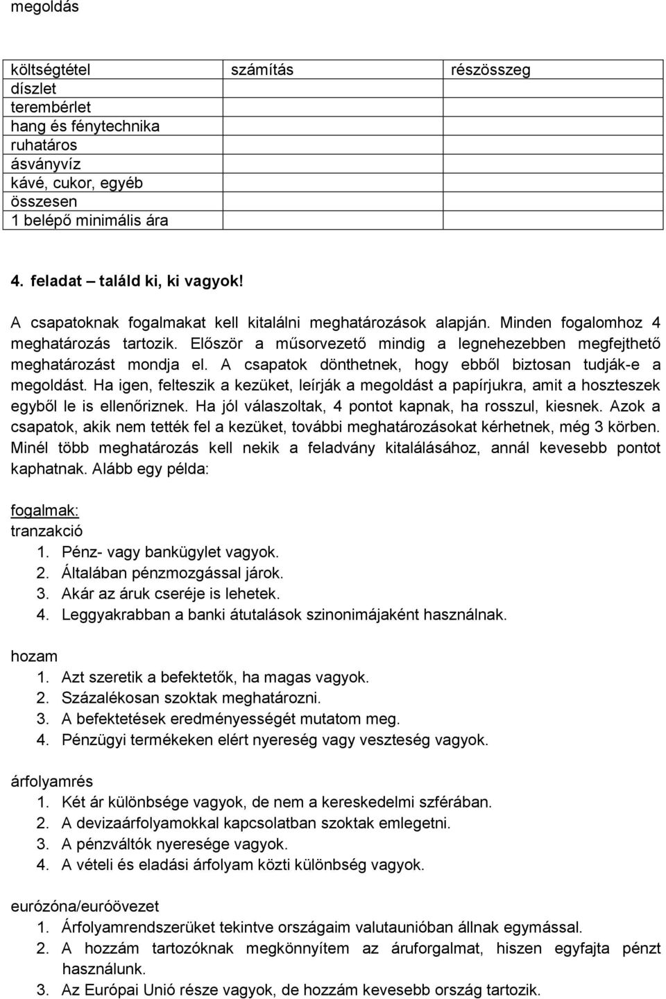 A csapatok dönthetnek, hogy ebből biztosan tudják-e a megoldást. Ha igen, felteszik a kezüket, leírják a megoldást a papírjukra, amit a hoszteszek egyből le is ellenőriznek.