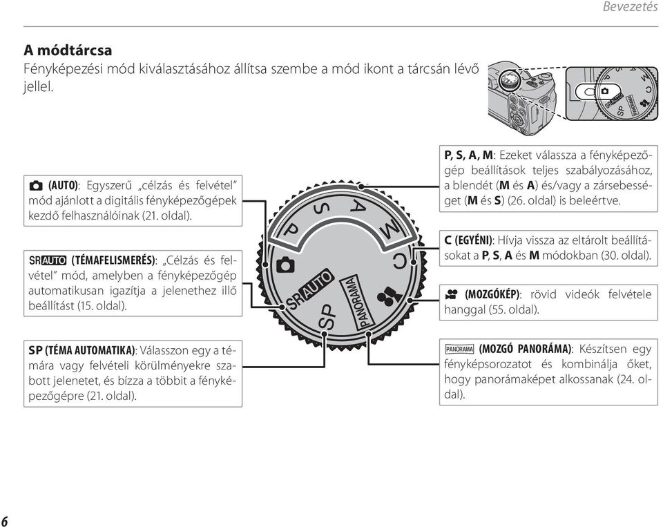 M (TÉMAFELISMERÉS): Célzás és felvétel mód, amelyben a fényképezőgép automatikusan igazítja a jelenethez illő beállítást (15. oldal).