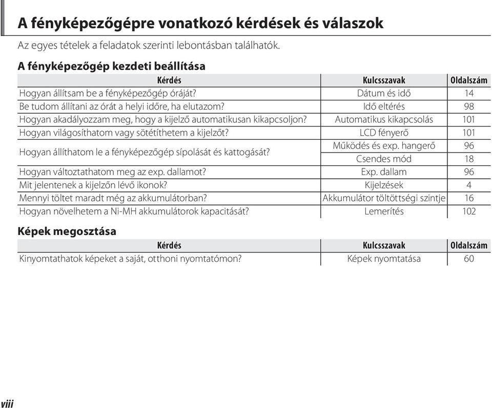 Idő eltérés 98 Hogyan akadályozzam meg, hogy a kijelző automatikusan kikapcsoljon? Automatikus kikapcsolás 101 Hogyan világosíthatom vagy sötétíthetem a kijelzőt?