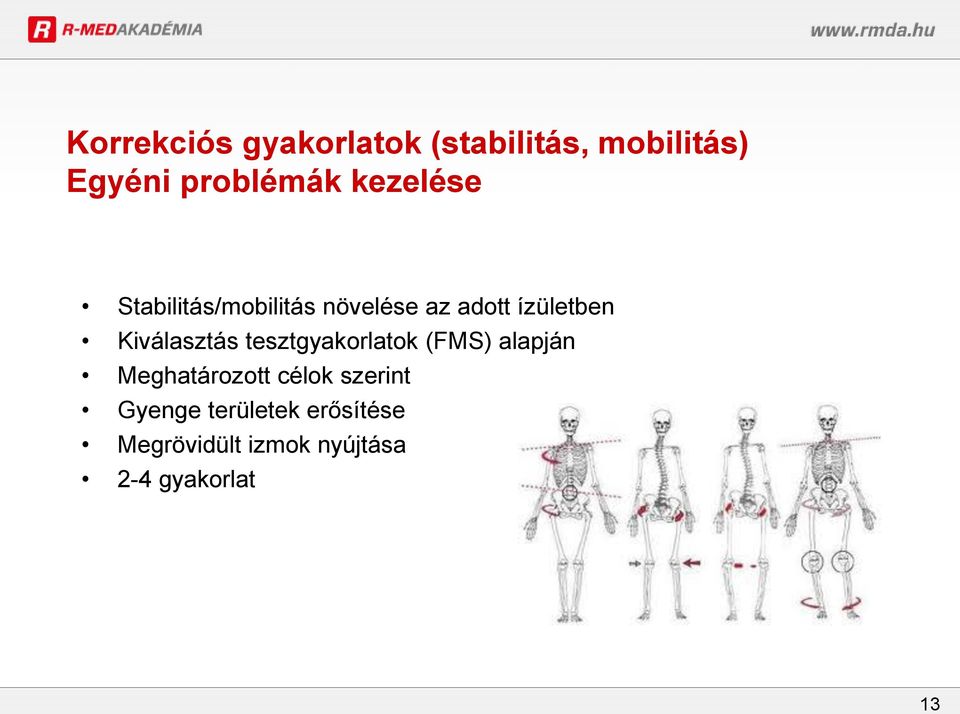 Kiválasztás tesztgyakorlatok (FMS) alapján Meghatározott célok