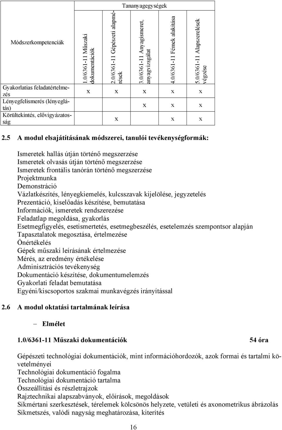 5 A modul elsajátításának módszerei, tanulói tevékenységformák: Ismeretek hallás útján történő megszerzése Ismeretek olvasás útján történő megszerzése Ismeretek frontális tanórán történő megszerzése