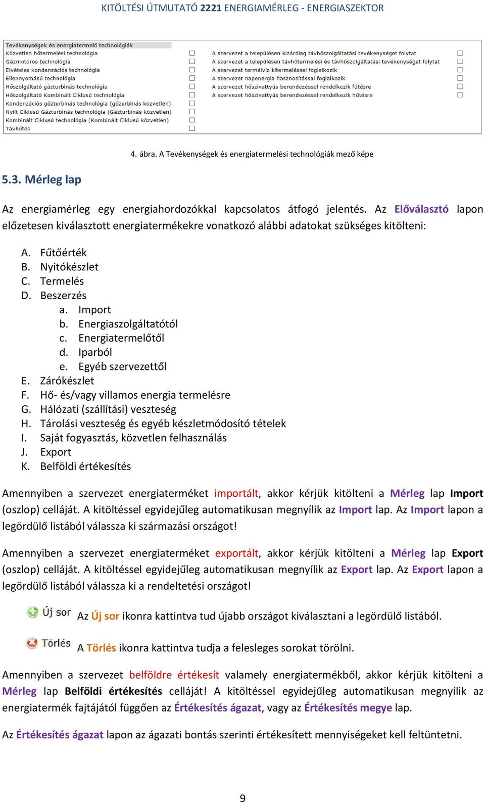 Energiaszolgáltatótól c. Energiatermelőtől d. Iparból e. Egyéb szervezettől E. Zárókészlet F. Hő- és/vagy villamos energia termelésre G. Hálózati (szállítási) veszteség H.