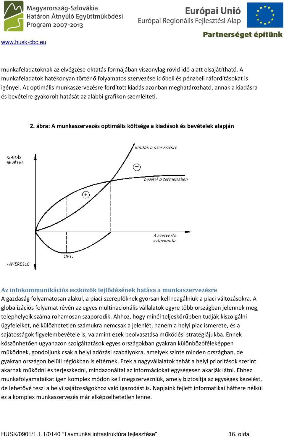 ábra: A munkaszervezés optimális költsége a kiadások és bevételek alapján Az infokommunikációs eszközök fejlődésének hatása a munkaszervezésre A gazdaság folyamatosan alakul, a piaci szereplőknek