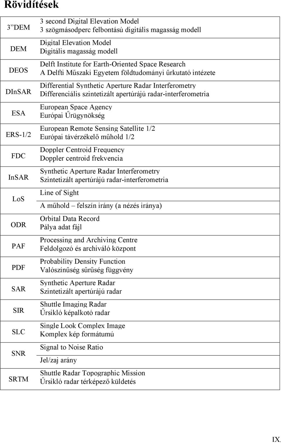 radar-interferometria European Space Agency Európai Űrügynökség European Remote Sensing Satellite 1/2 ERS-1/2 Európai távérzékelő műhold 1/2 FDC InSAR LoS ODR PAF PDF SAR SIR SLC SNR SRTM Doppler