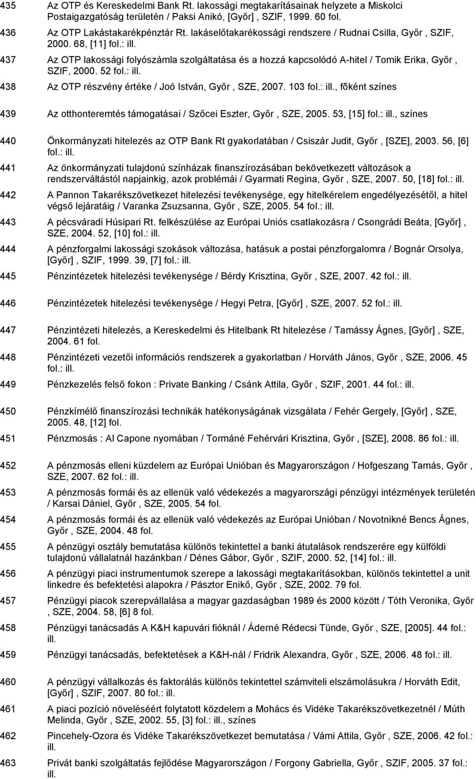 52 438 Az OTP részvény értéke / Joó István, Győr, SZE, 2007. 103, fõként színes 439 Az otthonteremtés támogatásai / Szőcei Eszter, Győr, SZE, 2005.