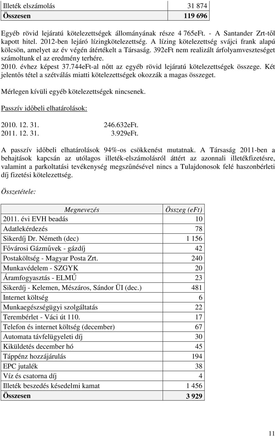 744eFt-al nıtt az egyéb rövid lejáratú kötelezettségek összege. Két jelentıs tétel a szétválás miatti kötelezettségek okozzák a magas összeget. Mérlegen kívüli egyéb kötelezettségek nincsenek.