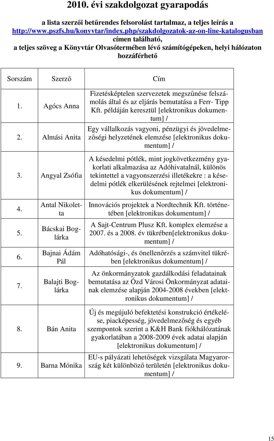 Almási Anita 3. Angyal Zsófia Fizetésképtelen szervezetek megszűnése felszámolás által és az eljárás bemutatása a Ferr- Tipp Kft.