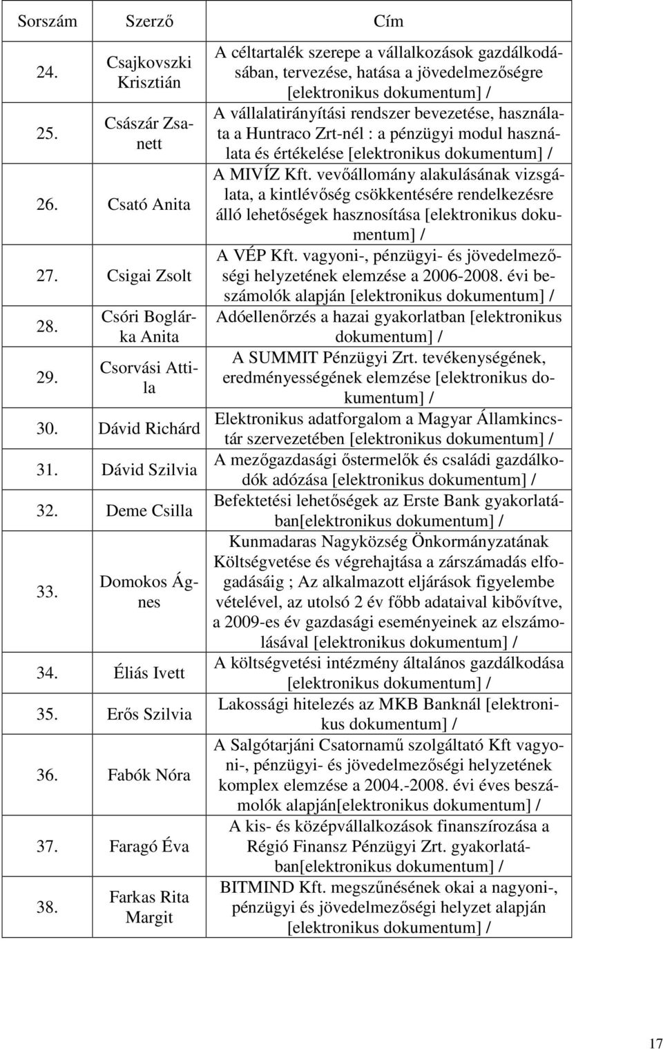 Farkas Rita Margit A céltartalék szerepe a vállalkozások gazdálkodásában, tervezése, hatása a jövedelmezőségre [elektronikus A vállalatirányítási rendszer bevezetése, használata a Huntraco Zrt-nél :