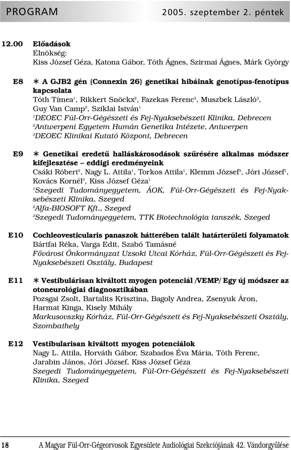 Fazekas Ferenc, Muszbek László, Guy Van Camp, Sziklai István DEOEC Fül-Orr-Gégészeti és Fej-Nyaksebészeti Klinika, Debrecen Antwerpeni Egyetem Humán Genetika Intézete, Antwerpen DEOEC Klinikai Kutató