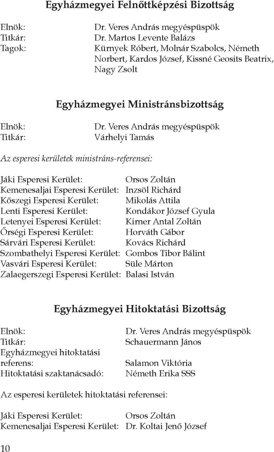 Veres András megyéspüspök Várhelyi Tamás Az esperesi kerületek ministráns-referensei: Jáki Esperesi Kerület: Orsos Zoltán Kemenesaljai Esperesi Kerület: Inzsöl Richárd Kőszegi Esperesi Kerület: