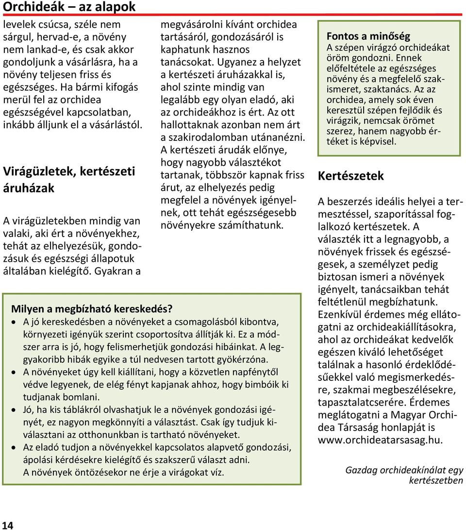 Virágüzletek, kertészeti áruházak A virágüzletekben mindig van valaki, aki ért a növényekhez, tehát az elhelyezésük, gondozásuk és egészségi állapotuk általában kielégítő.