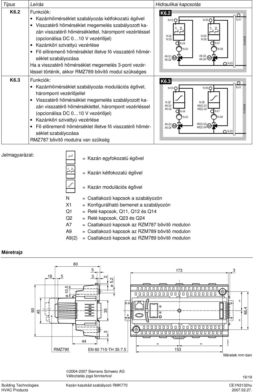 Kazánköri szivattyú vezérlése Ha a visszatérő hőmérséklet megemelés 3-pont vezérléssel történik, akkor RZ789 bővítő modul szükséges K6.