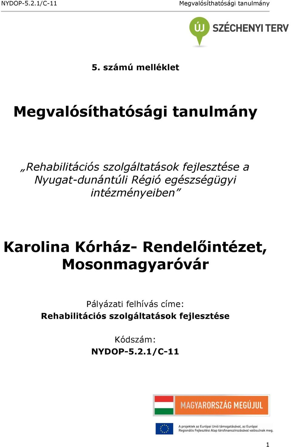 Kórház- Rendelőintézet, Mosonmagyaróvár Pályázati felhívás címe: