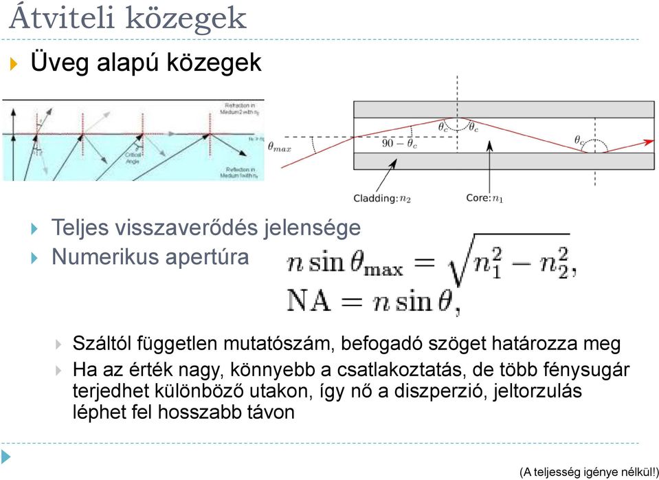 könnyebb a csatlakoztatás, de több fénysugár terjedhet különböző utakon, így