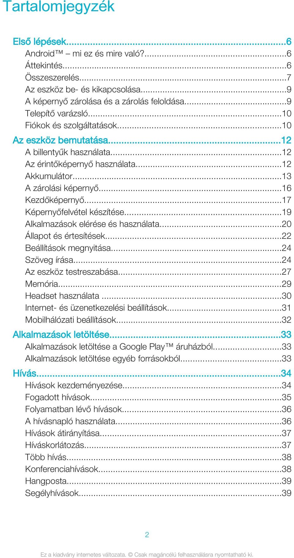 ..17 Képernyőfelvétel készítése...19 Alkalmazások elérése és használata...20 Állapot és értesítések...22 Beállítások megnyitása...24 Szöveg írása...24 Az eszköz testreszabása...27 Memória.