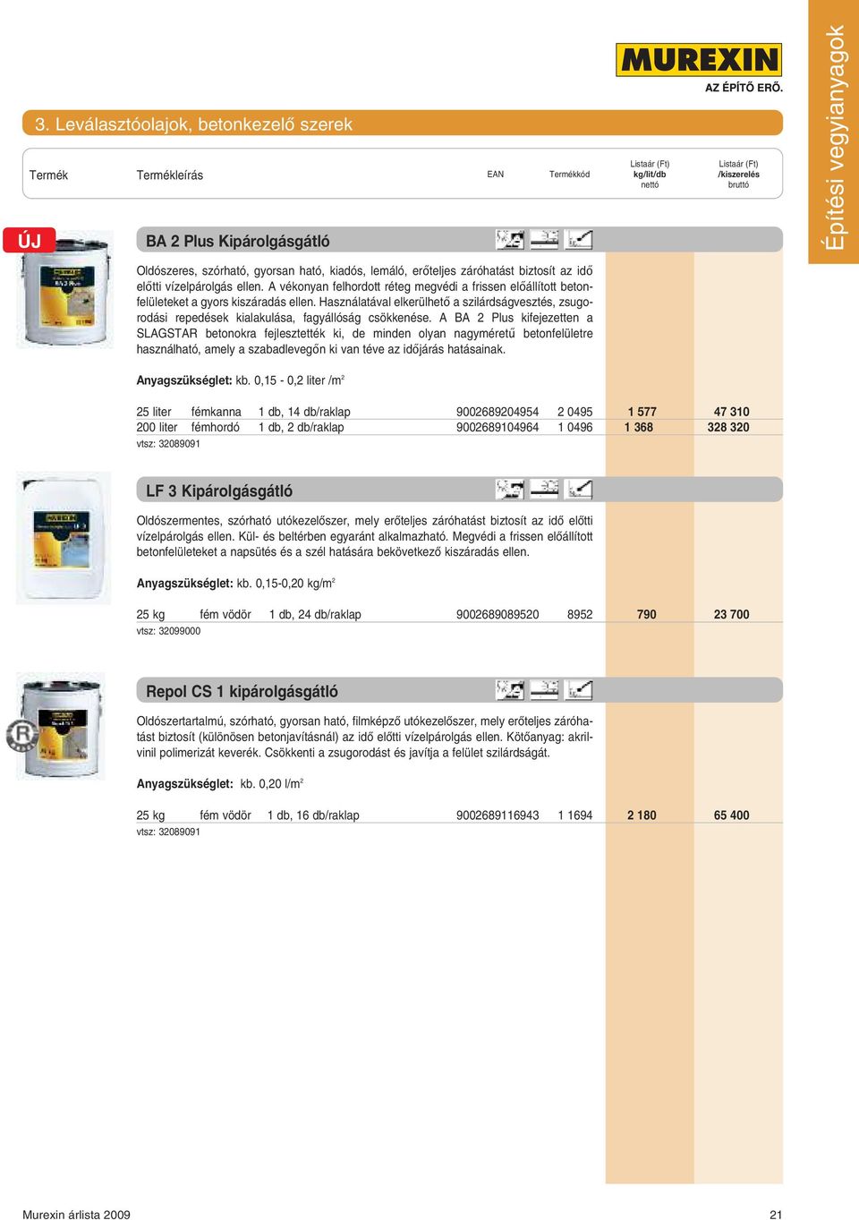 Használatával elkerülhető a szilárdságvesztés, zsugorodási repedések kialakulása, fagyállóság csökkenése.