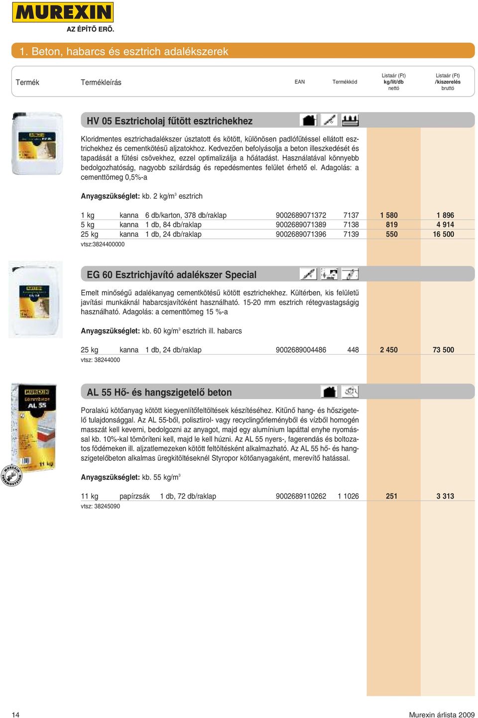 Használatával könnyebb bedolgozhatóság, nagyobb szilárdság és repedésmentes felület érhetô el. Adagolás: a cementtömeg 0,5%-a Anyagszükséglet: kb.