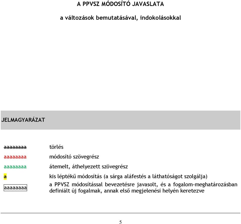 léptékű módosítás (a sárga aláfestés a láthatóságot szolgálja) a PPVSZ módosítással bevezetésre