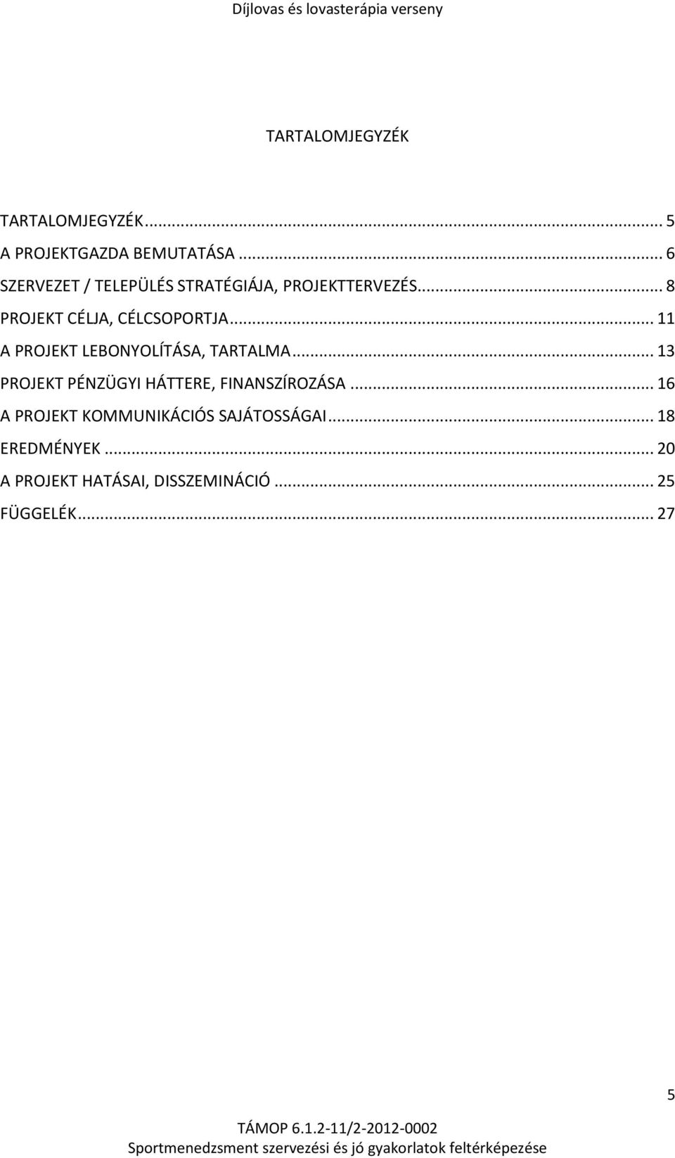 .. 11 A PROJEKT LEBONYOLÍTÁSA, TARTALMA... 13 PROJEKT PÉNZÜGYI HÁTTERE, FINANSZÍROZÁSA.