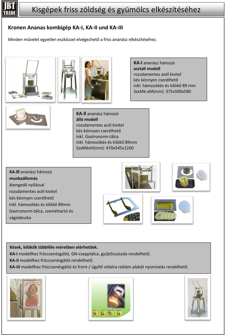 xM(mm): 375x590x580 KA-ll ananász hámozó álló modell rozsdamentes acél kivitel kés könnyen cserélhető inkl. Gastronorm-tálca inkl.