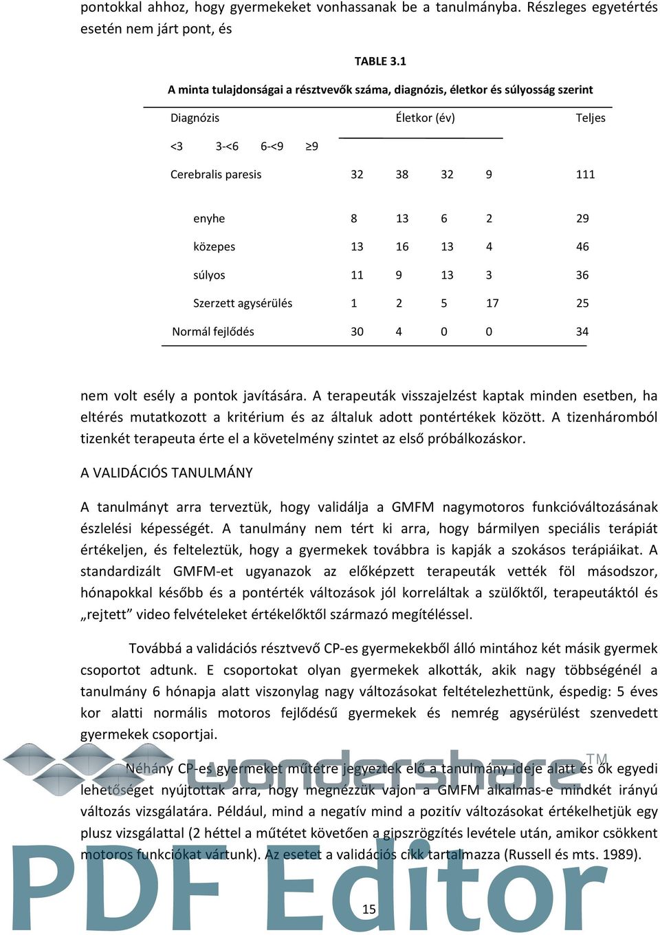 46 súlyos 11 9 13 3 36 Szerzett agysérülés 1 2 5 17 25 Normál fejlődés 30 4 0 0 34 nem volt esély a pontok javítására.