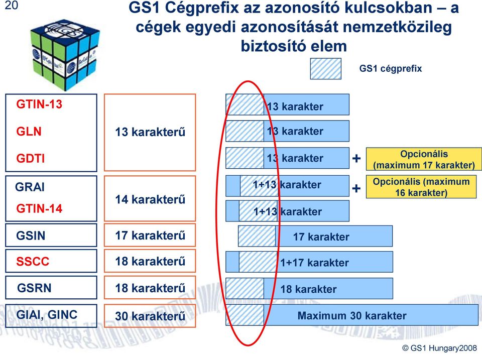 karakter) GRAI GTIN-14 14 karakterű 1+13 karakter 1+13 karakter + Opcionális (maximum 16 karakter) GSIN 17