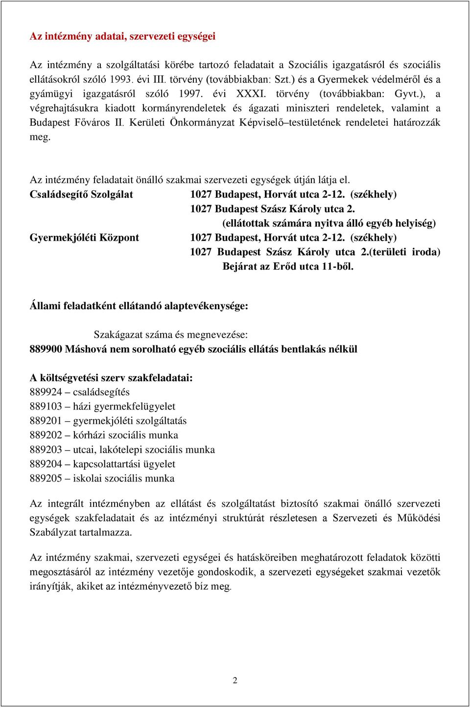 ), a végrehajtásukra kiadott kormányrendeletek és ágazati miniszteri rendeletek, valamint a Budapest Főváros II. Kerületi Önkormányzat Képviselő testületének rendeletei határozzák meg.