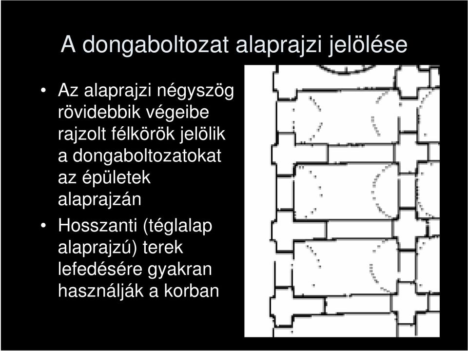 dongaboltozatokat az épületek alaprajzán Hosszanti