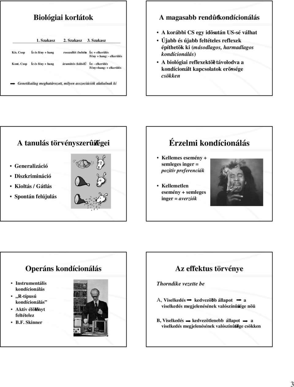US-sé válhat Újabb és újabb feltételes reflexek építhetõ k ki (másodlagos, harmadlagos kondícionálás) A biológiai reflexektõèl távolodva a kondícionált kapcsolatok erõ ssége csökken A tanulás