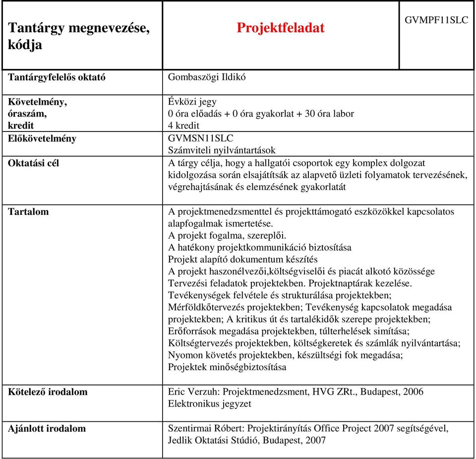 ismertetése. A projekt fogalma, szereplői.