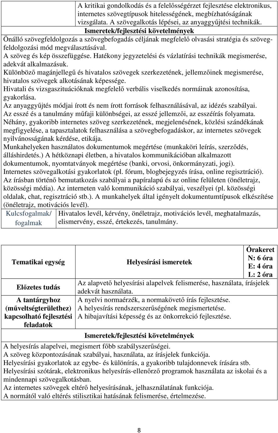 Hatékony jegyzetelési és vázlatírási technikák megismerése, adekvát alkalmazásuk.