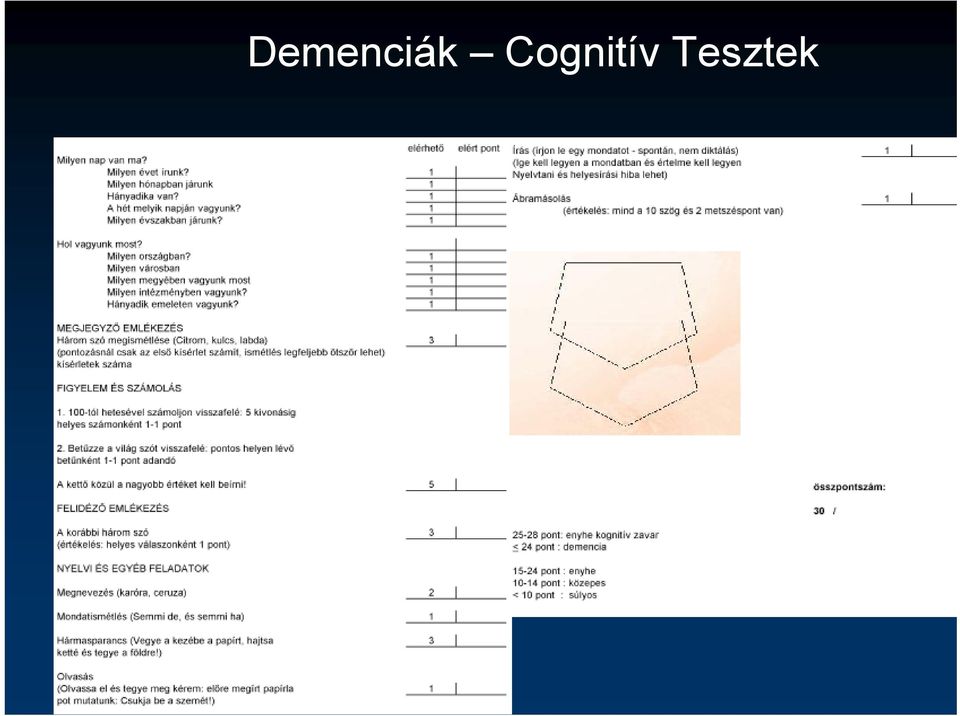 agnosia, percepciót mérő