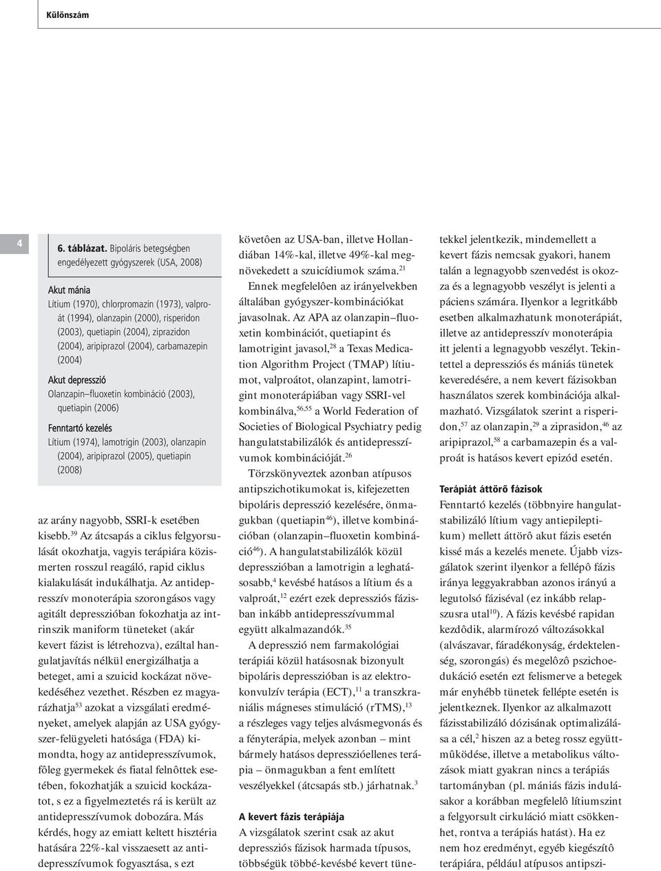 aripiprazol (2004), carbamazepin (2004) Akut depresszió Olanzapin fluoxetin kombináció (2003), quetiapin (2006) Fenntartó kezelés Lítium (1974), lamotrigin (2003), olanzapin (2004), aripiprazol