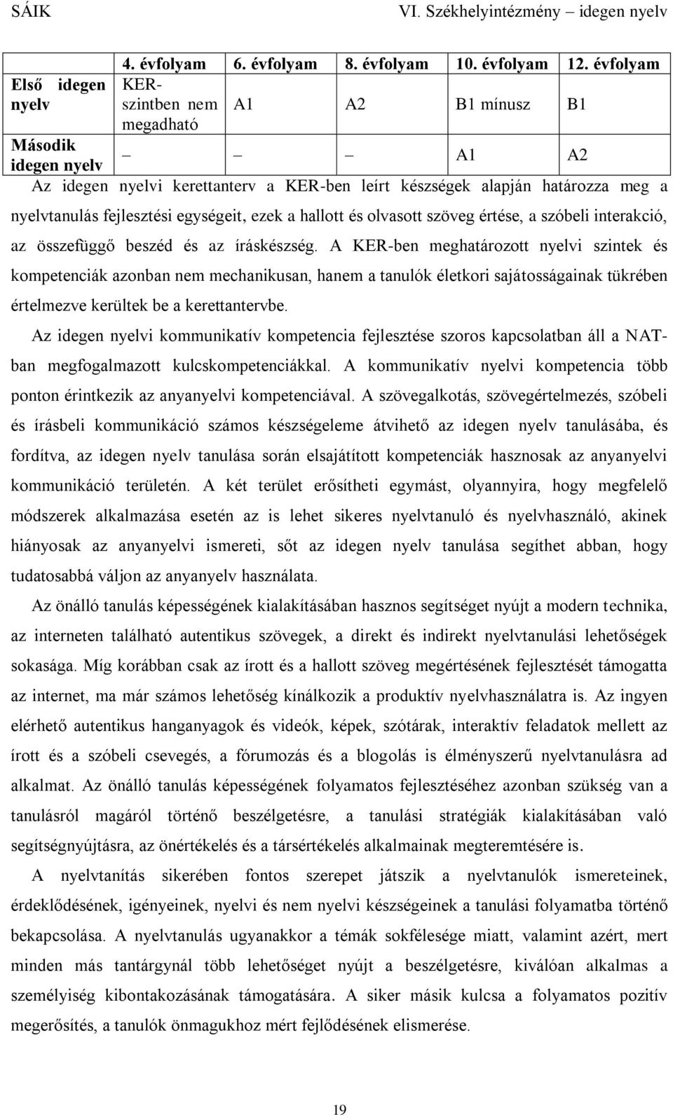 fejlesztési egységeit, ezek a hallott és olvasott szöveg értése, a szóbeli interakció, az összefüggő beszéd és az íráskészség.