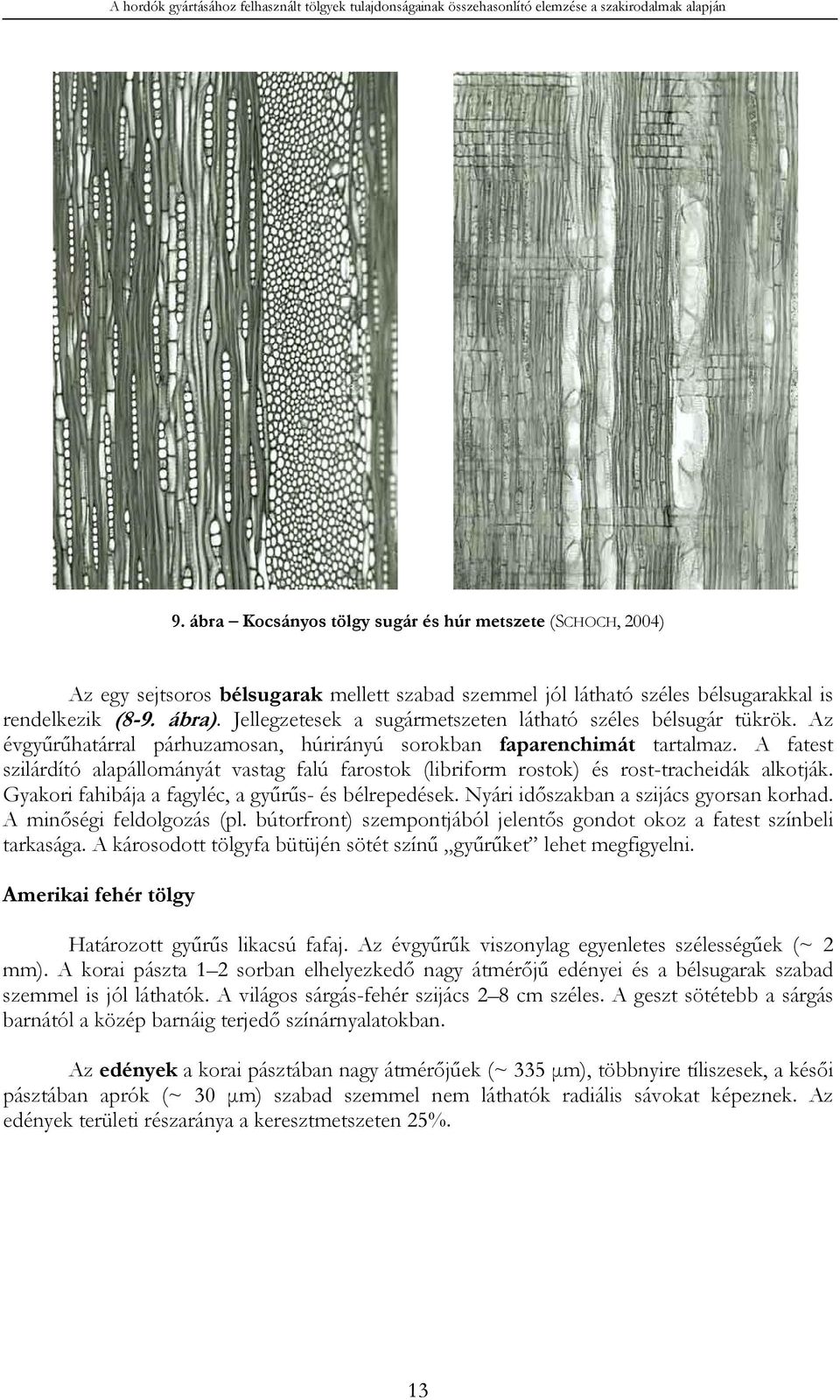 Jellegzetesek a sugármetszeten látható széles bélsugár tükrök. Az évgyűrűhatárral párhuzamosan, húrirányú sorokban faparenchimát tartalmaz.