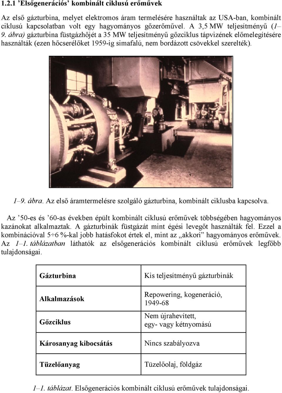ábra) gázturbina füstgázhőjét a 35 MW teljesítményű gőzciklus tápvizének előmelegítésére használták (ezen hőcserélőket 1959-ig simafalú, nem bordázott csövekkel szerelték). 1 9. ábra.