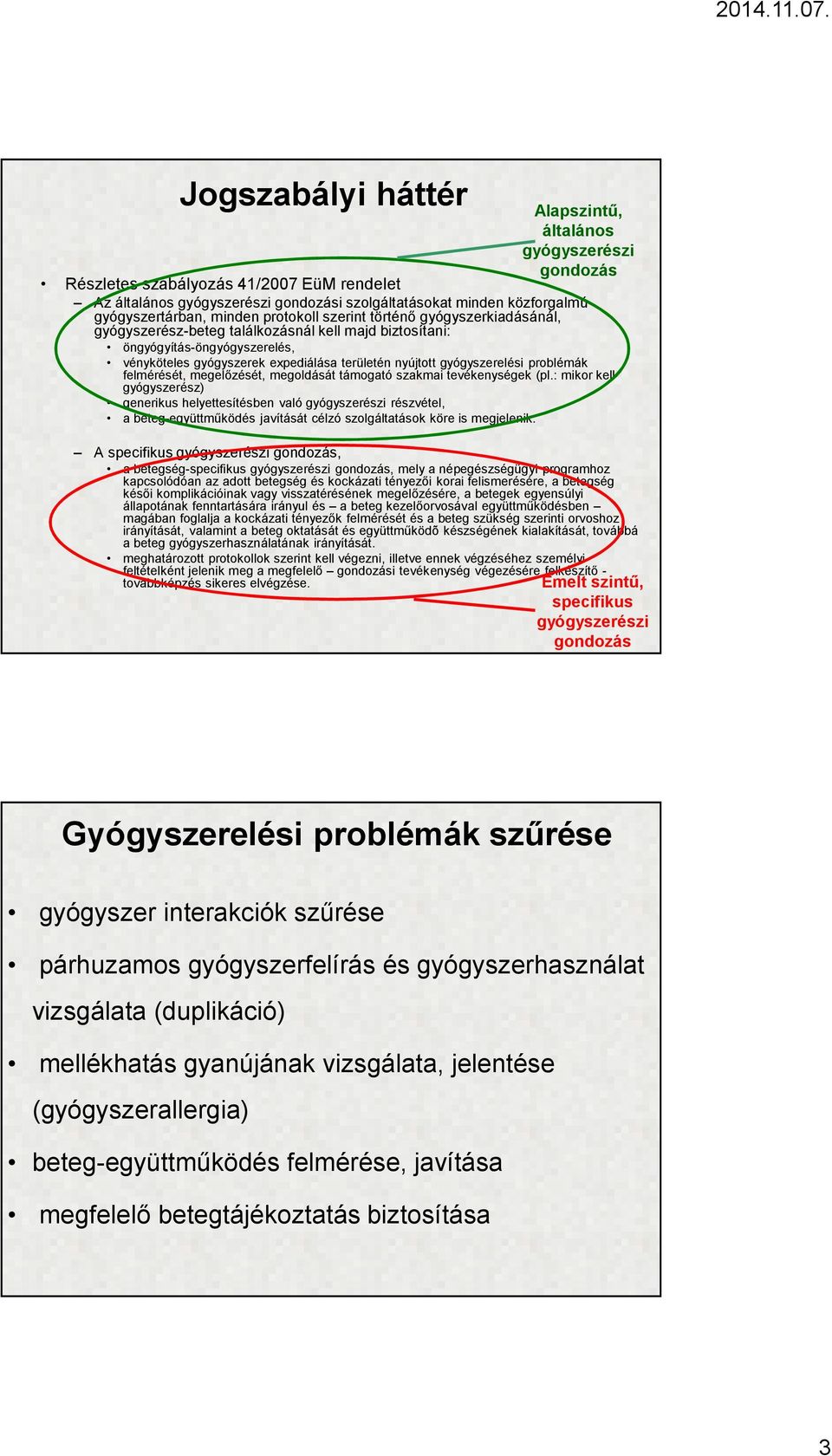 gyógyszerelési problémák felmérését, megelőzését, megoldását támogató szakmai tevékenységek (pl.