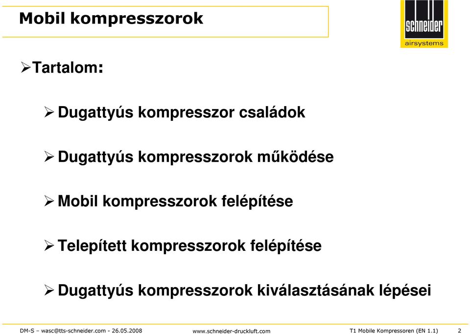 kompresszorok felépítése Telepített kompresszorok